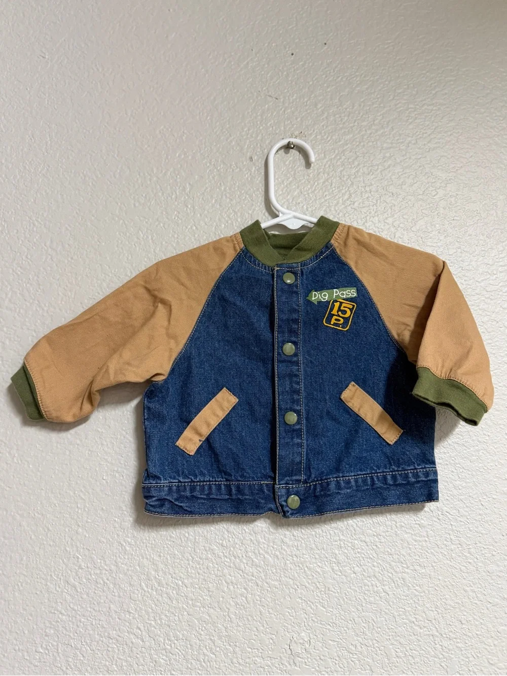 Kids Dino Explorer Denim Jacket - Green & Tan